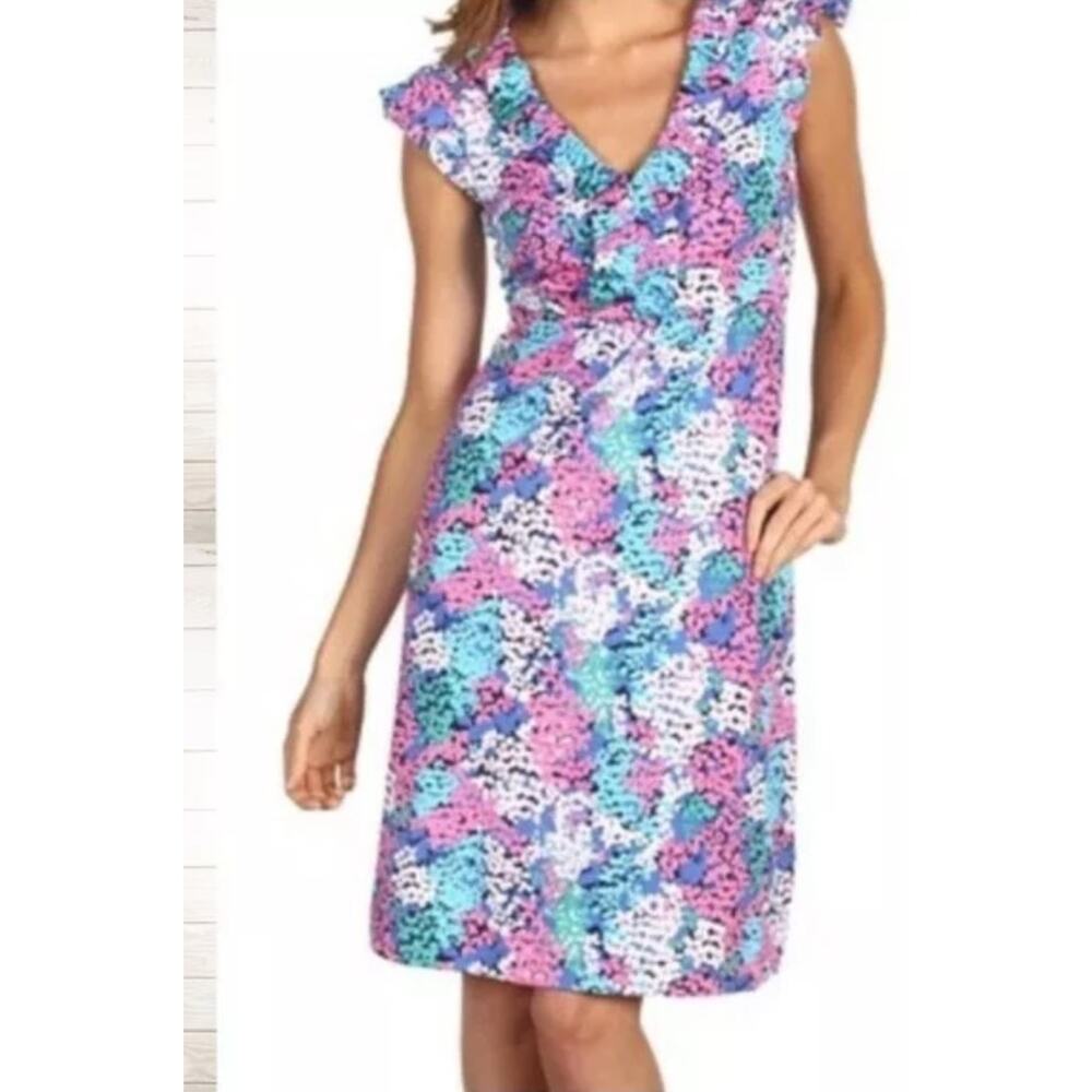 Lilly Pulitzer CLARE Floral Ruffle Silk Jersey Dress S